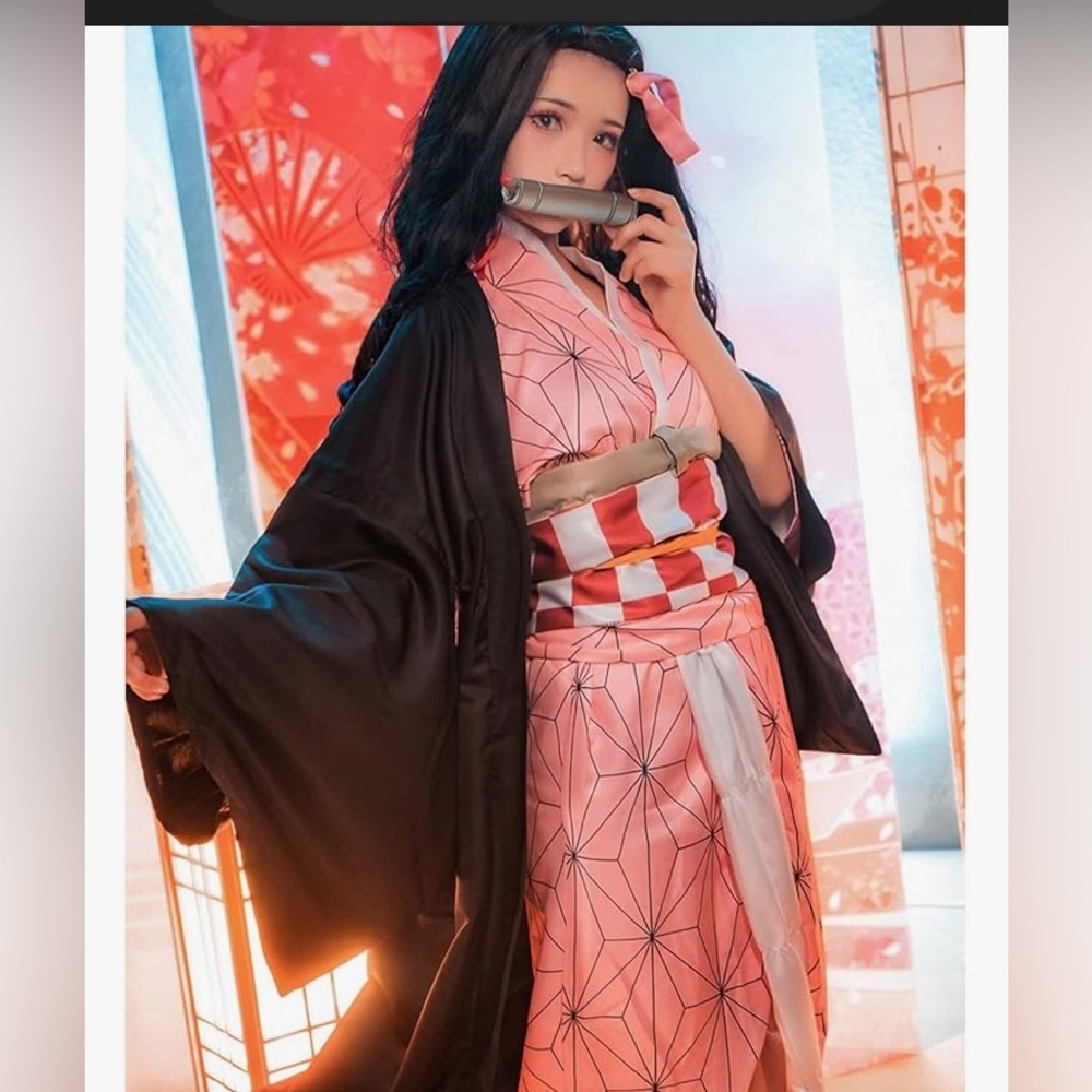 Demon Slayer Nezuko costume cosplay complete outfit adult  size XL pink & black